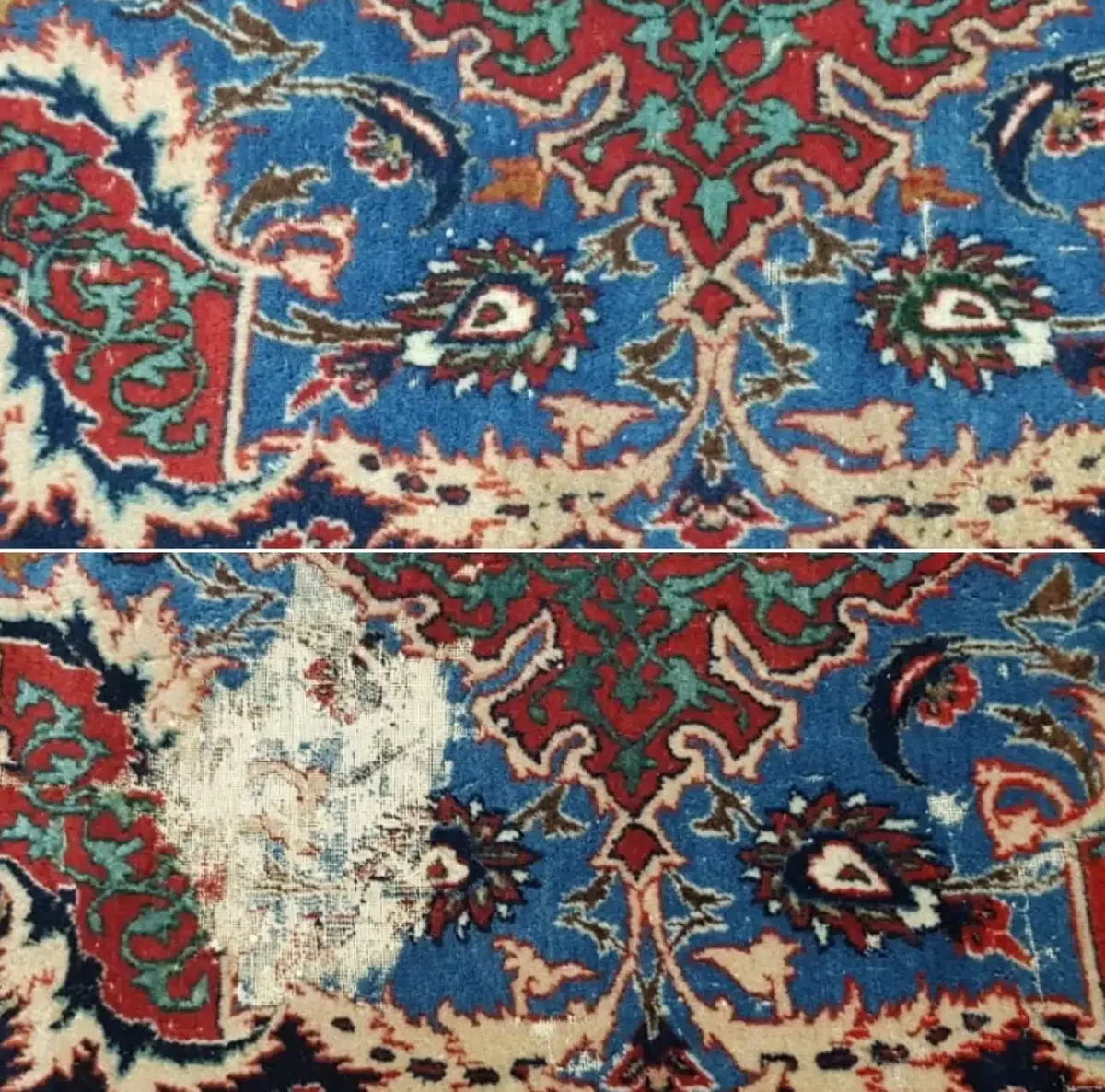 Tapis abîmé réparé et restauré